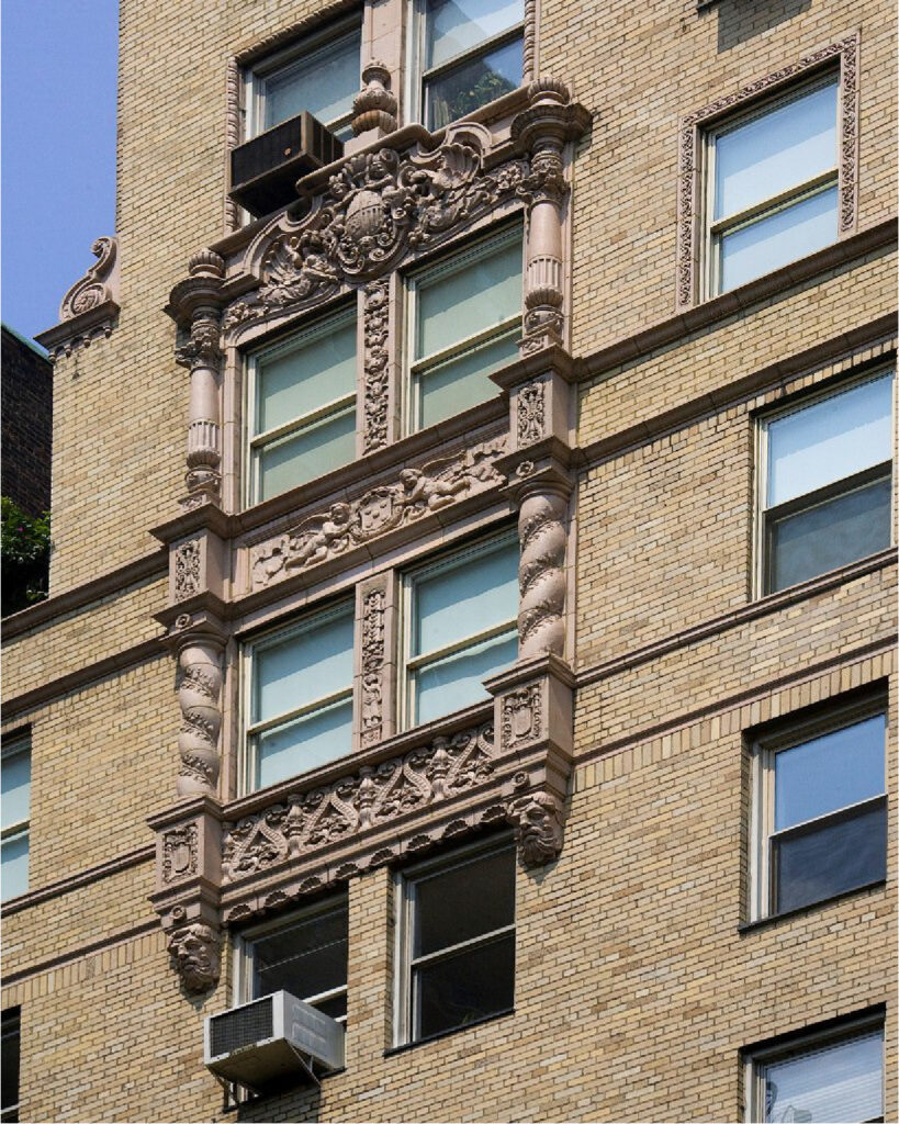 A building with beige bricks